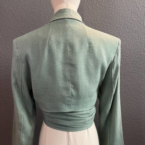 JLUXLABEL Myling Linen Blend Cropped Wrap Top Jacket in Sage Green - NWT - Small - Picture 6 of 12